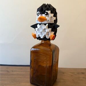 Handmade paper penguin wine bottle topper
